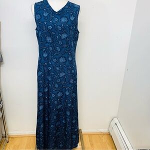 Charter Club Silk Maxi Dress 10  Blue Floral Lined Vacation Boho Business Casual